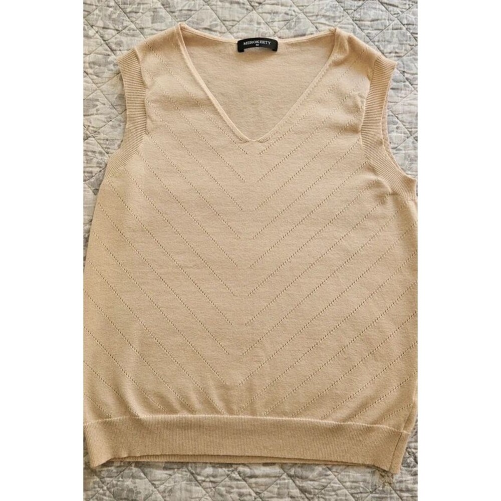 Merokeety Women’s Beige Sleeveless Knit Sweater Vest – Size M